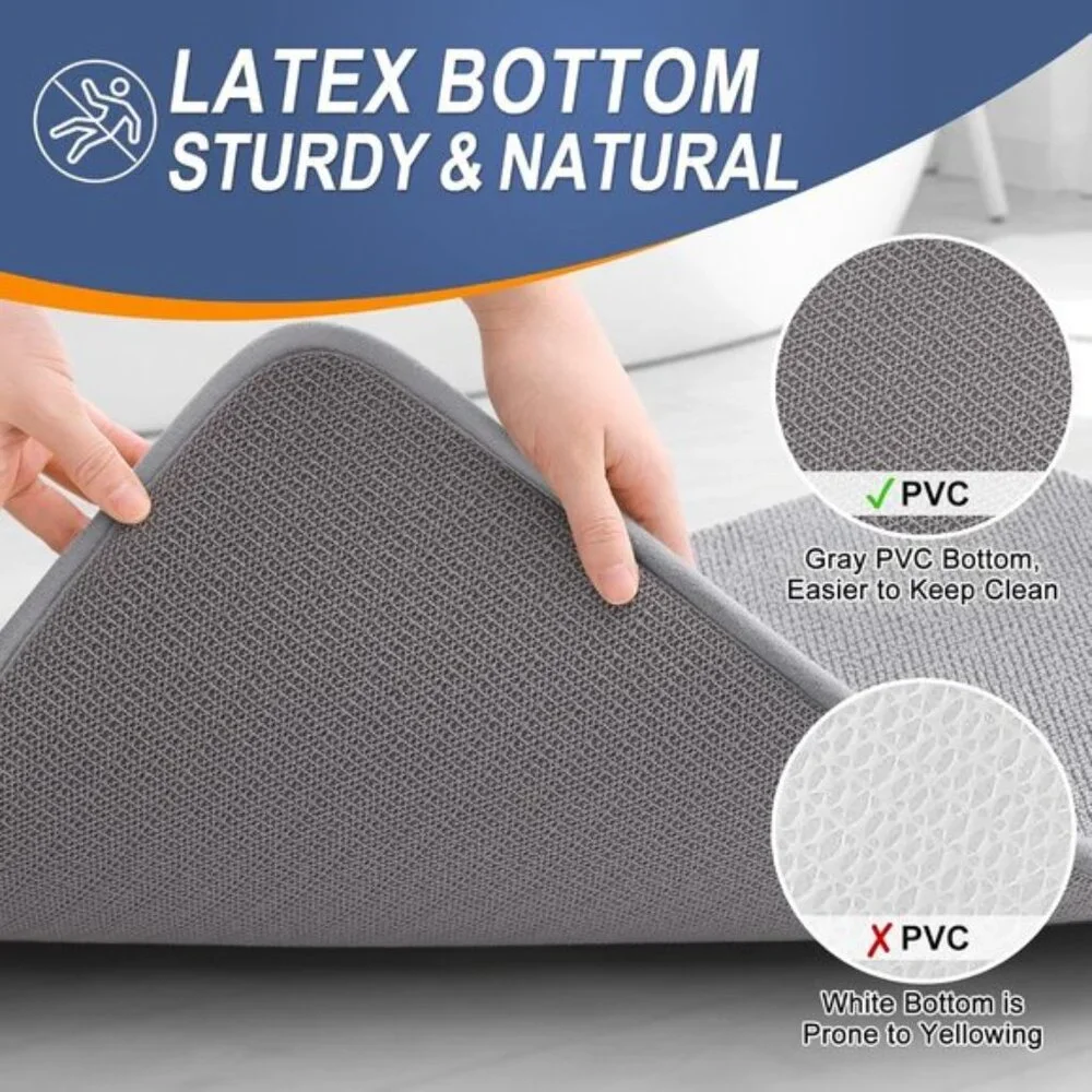New 30x20 Memory Foam Bath Mat, Soft Absorbent, Non-Slip, Quick Dry, Grey